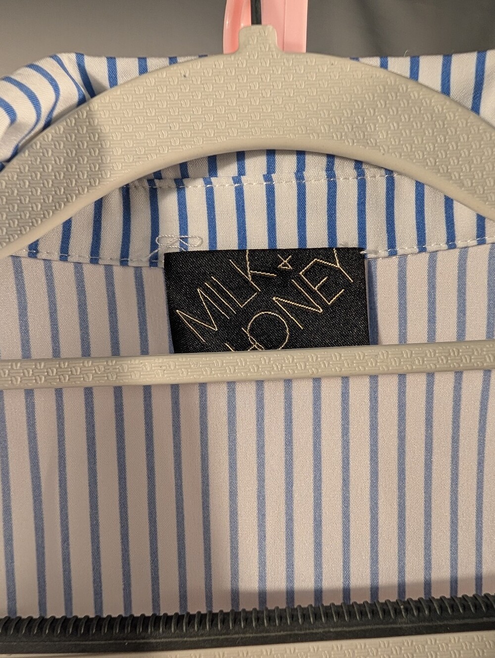 Milk Honey XL Blue & White Stripe Puff Sleeve Button Front Blouse NWT - Picture 5 of 12